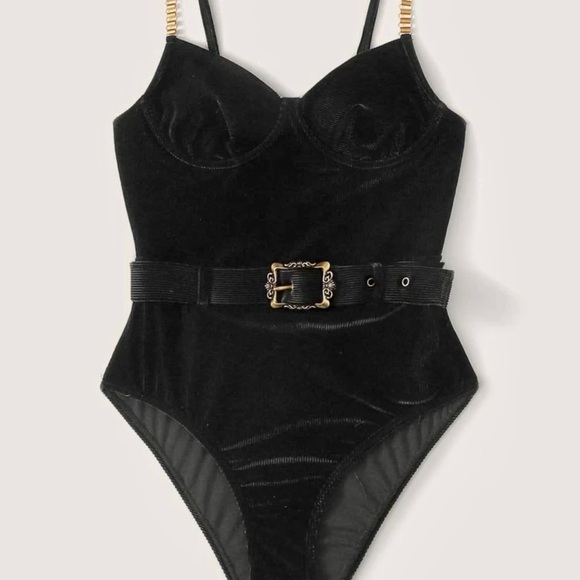 🖤Black Corduroy Belted One-piece Swimsuit🖤 - Picture 4 of 16